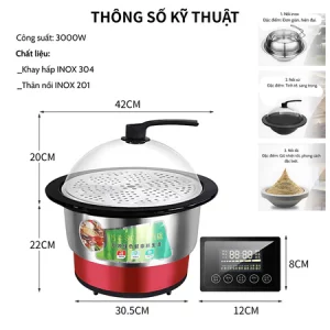 Nồi lẩu hơi thủy nhiệt công suất 2800w -nấu bằng hơi nước, bảo hành 1 năm