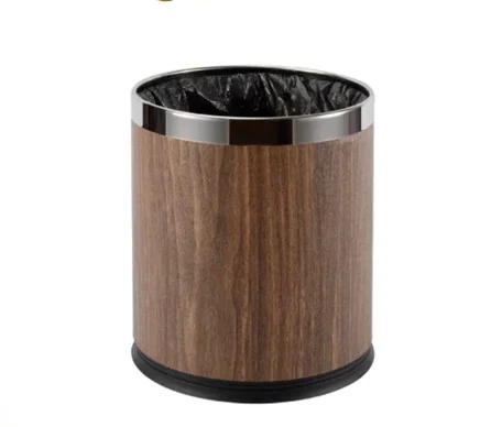 Thùng Đựng Rác 2 Lớp Inox Mầu Nâu Gỗ Mã SP KL-06 Kích Thước 22.5x27cm Dung Tích 10L