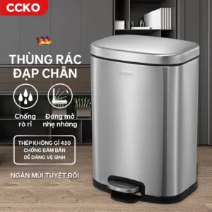 Thùng đựng rác có nắp CCKO CK9938, thùng rác để phòng đạp chân không ồn inox chống bám bẩn dung tích 6L 12L