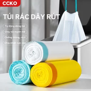 Túi đựng rác có dây rút CCKO CK9602, cuộn túi đựng rác cho thùng rác các loại từ 5L đến 40L