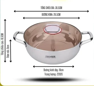 Nồi lẩu 2 ngăn chất liệu inox 316 cao cấp chống gỉ chống khê dùng cho mọi loại bếp.