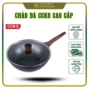 Chảo Chống Dính Vân Đá Maifan Cao Cấp CCKO 28cm/30cm, Tay Cầm Vân Gỗ, Nắp Kính Cường Lực