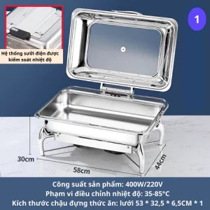 Bộ Nồi Hâm Nóng Buffet Inox 304 Cao Cấp - Nắp Kính Cường Lực Lật 180 Độ, Điều Chỉnh Nhiệt Độ - Mẫu Mới