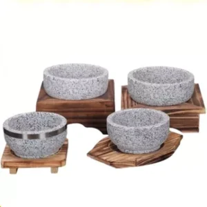 Bát đá giữ nhiệt Hàn Quốc/Thố đá kèm đế gỗ Size 18cm