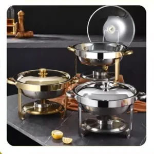 Bếp cồn thép không gỉ kèm nồi ,Bếp cồn nấu lẩu chống gió đường kính 30,6cm cao 20,9cm.