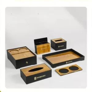 Bộ khay ABS đựng đồ buồng khách sạn màu đen vân gỗ,chất liệu nhựa ACRYLIC cao cấp