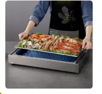 Bộ khay giữ lạnh buffet inox 304, thương hiệu XYZ, model KJ500 - kích thước 54x34x25cm.