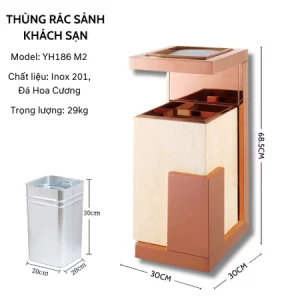 Thùng Rác Sảnh Khách Sạn Inox 201 Đá Hoa Cương - Mã YH186 - Chống Trầy Xước