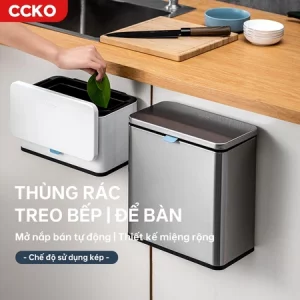 Thùng rác treo tủ bếp CCKO CK9943, thùng đựng rác treo có nắp inox cao cấp dung tích 3L 6L