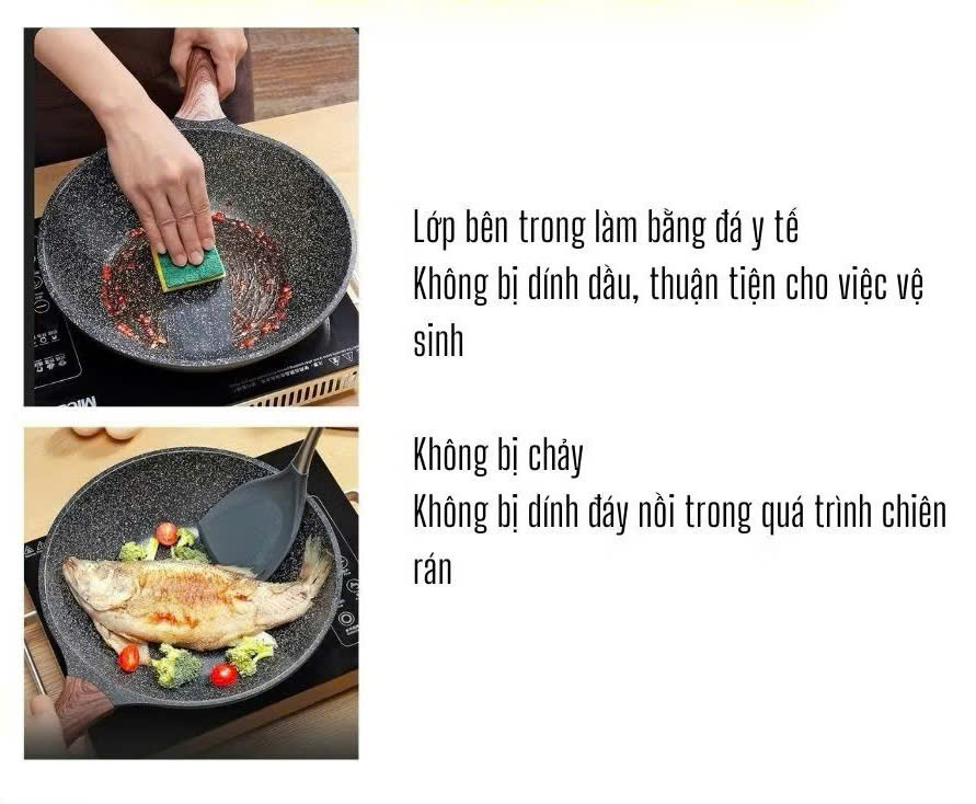 Chảo Chống Dính Vân Đá Maifan Cao Cấp CCKO 28cm/30cm, Tay Cầm Vân Gỗ, Nắp Kính Cường Lực - Ảnh 2