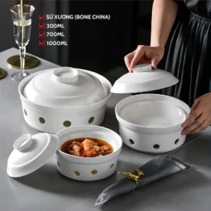 Bộ Bát Hâm Nóng Thức Ăn Sứ Xương Cao Cấp - 700ml Tiện Dụng