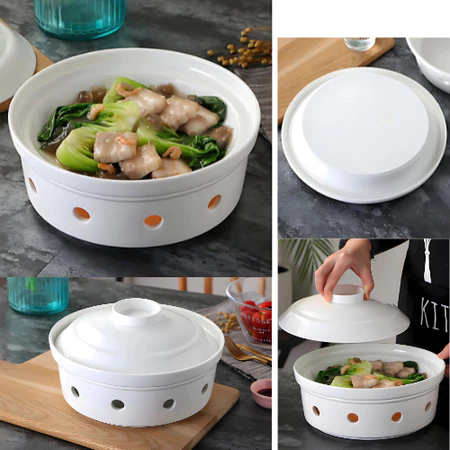 Bộ Bát Hâm Nóng Thức Ăn Sứ Xương Cao Cấp - 700ml Tiện Dụng - Ảnh 5