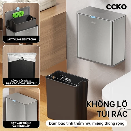 Thùng rác tủ bếp inox CCKO CK8872, thùng đựng rác inox treo có nắp có thể dính tường dung tích 4L - Ảnh 3