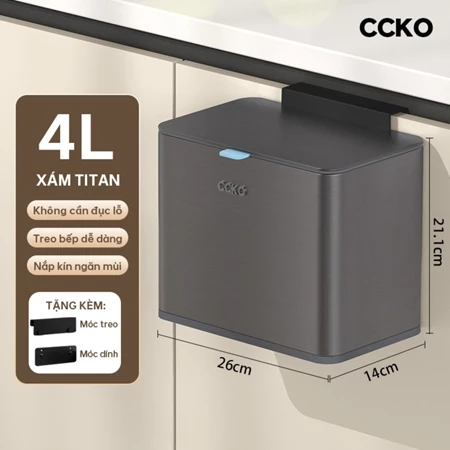 Thùng rác tủ bếp inox CCKO CK8872, thùng đựng rác inox treo có nắp có thể dính tường dung tích 4L - Ảnh 8